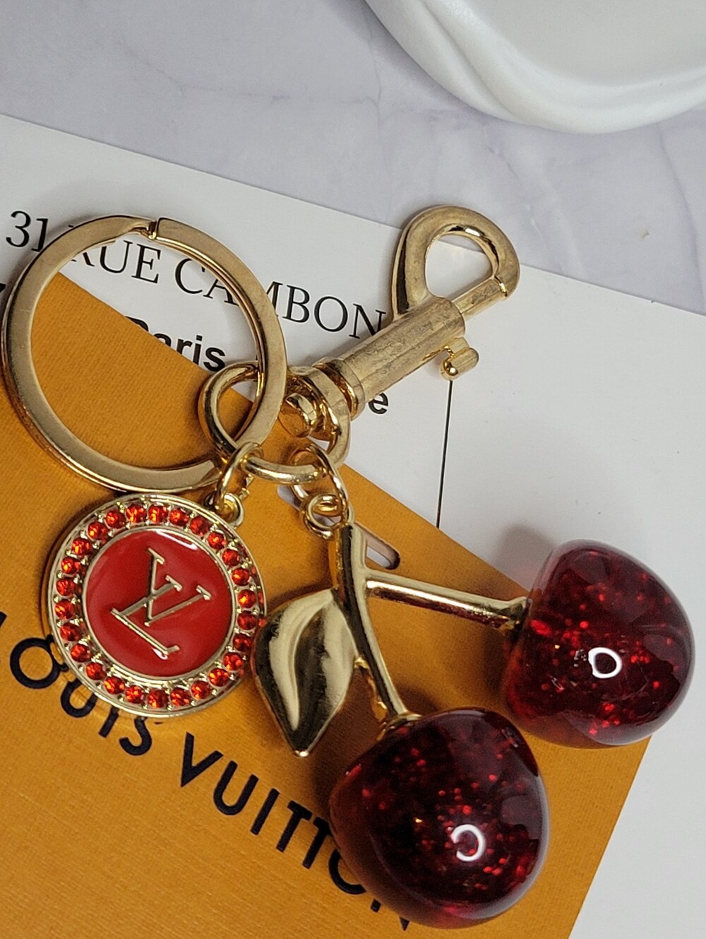 Cherry Keychain with LV zip Pull